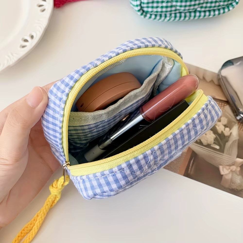 Mini pochette de rouge à lèvres à carreaux Chic avec compartiment