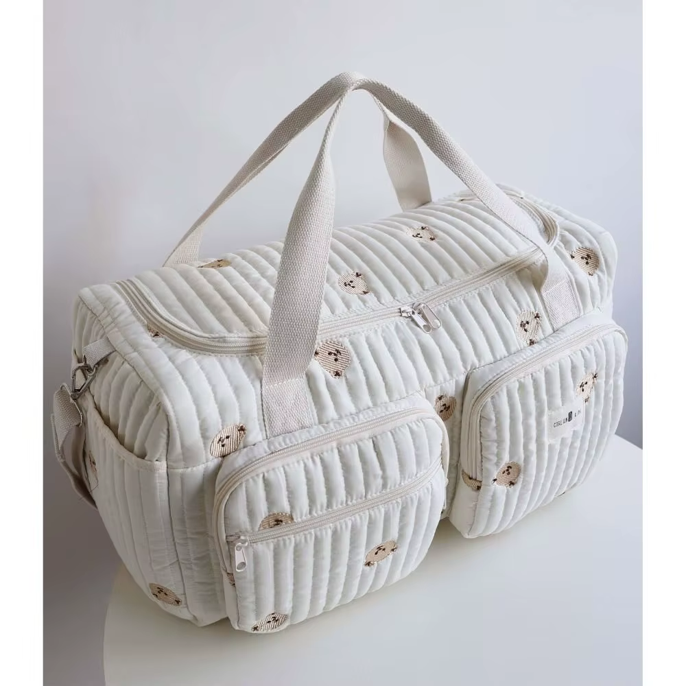 Petit ours sac à couches brodé grande capacité léger sac fourre-tout à langer loisirs avec bandoulière sac de maman