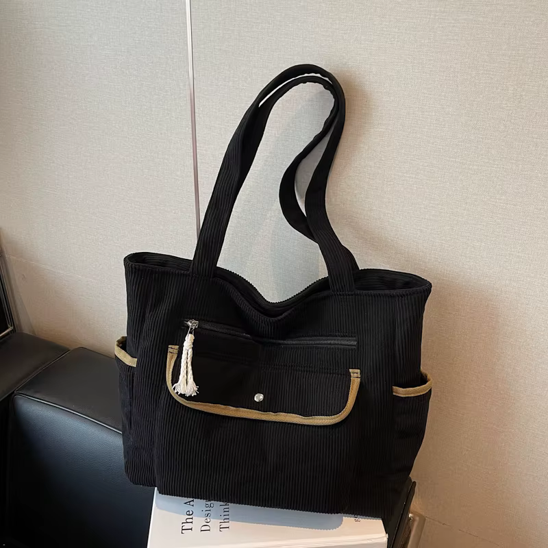 Sac fourre-tout en velours côtelé grande capacité pour femme