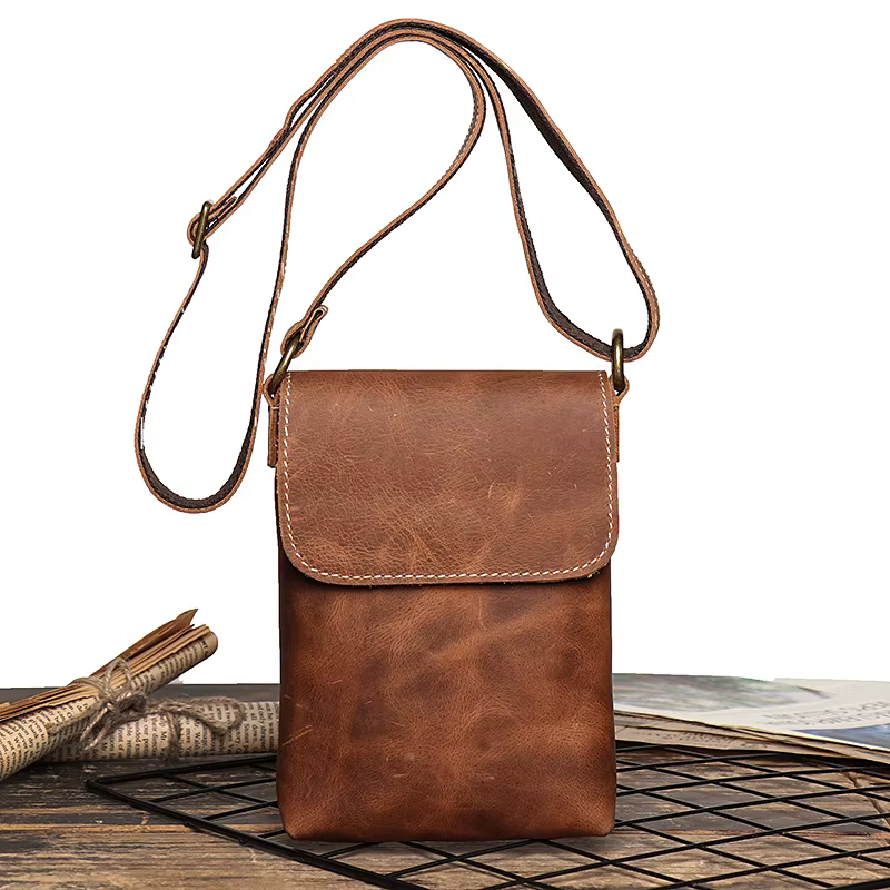 Poudres de téléphone portable en cuir véritable avec sangle initiée, petit sac à bandoulière, sac à bandoulière pour l'extérieur, hommes et femmes, mode
