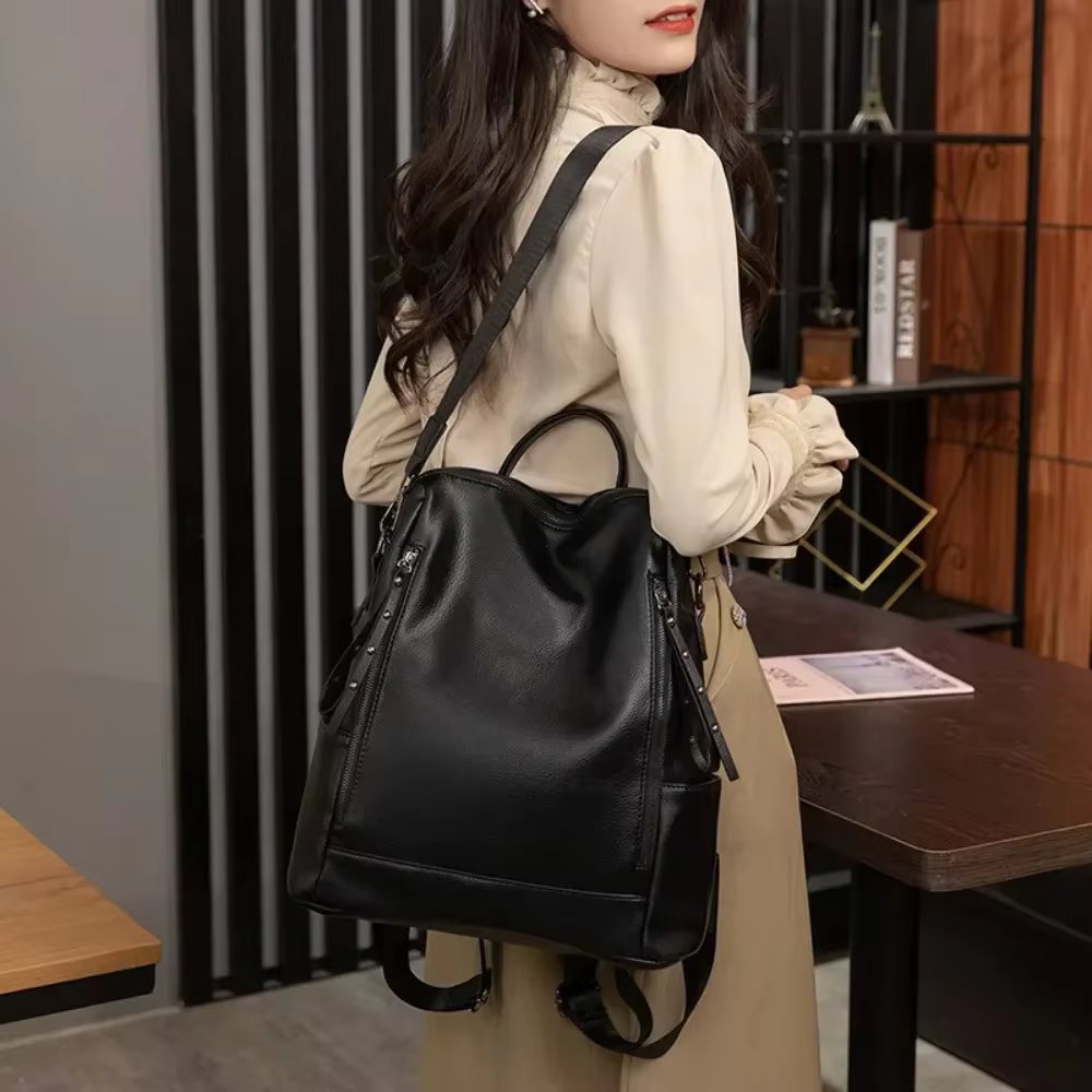 Sac à dos de marque en cuir véritable pour femmes, nouvelle mode voyage, sacs d'école de haute qualité, Sac à bandoulière décontracté, 2023
