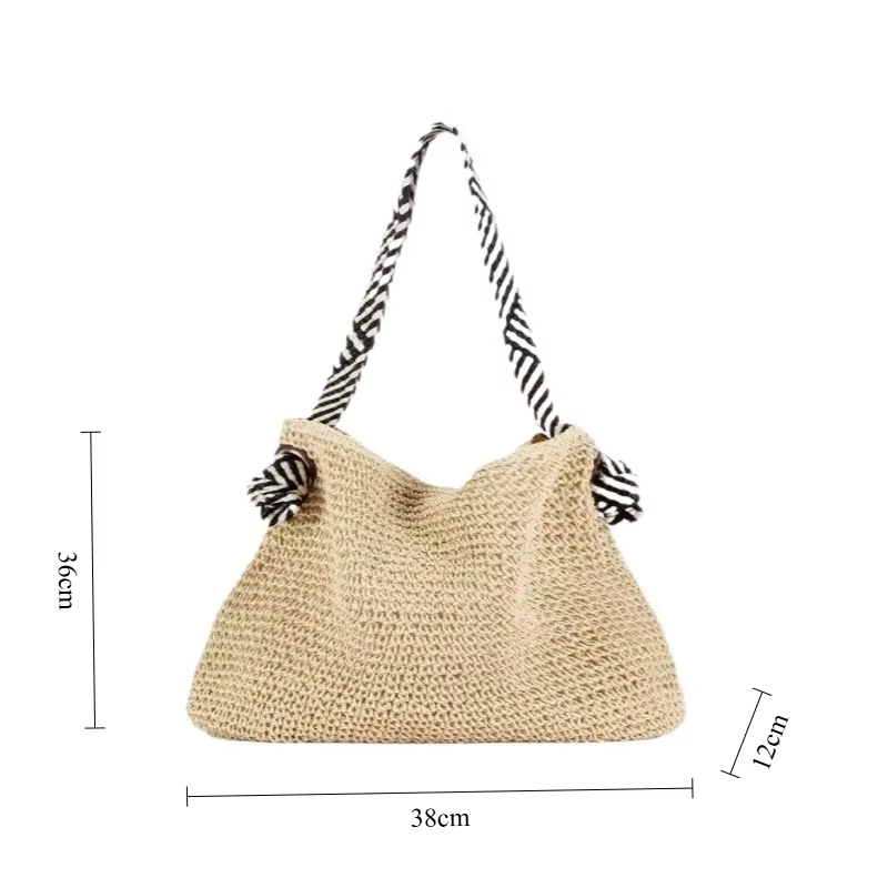 Sac à bandoulière pour femme, sac d'été en paille tressée, sac sous le bras de grande capacité, petit sac carré color block