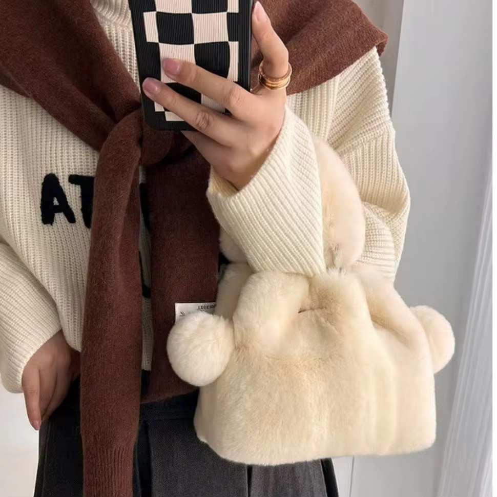 Sacs moelleux en vraie fourrure de lapin pour femmes