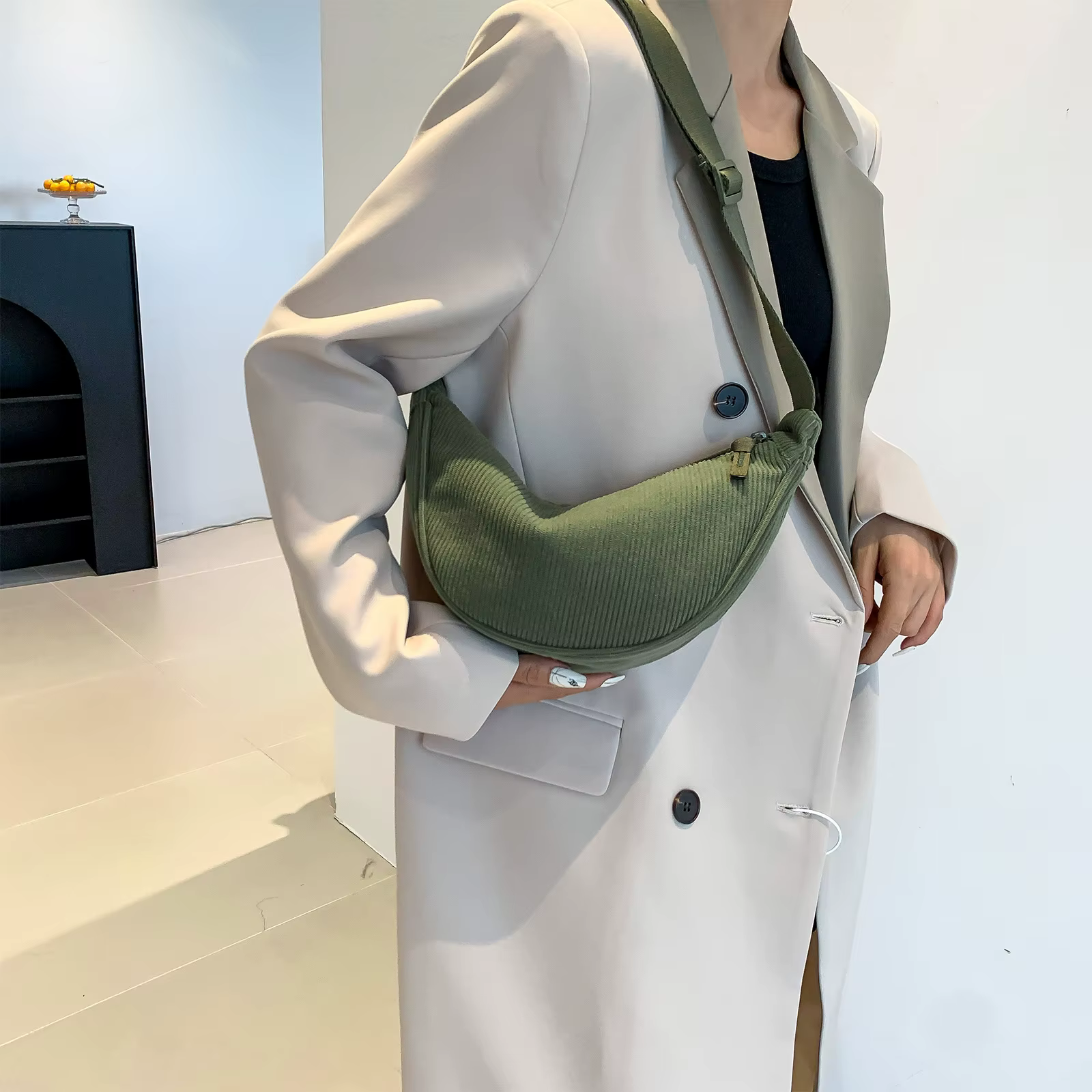Sac à bandoulière en velours côtelé orange pour femme