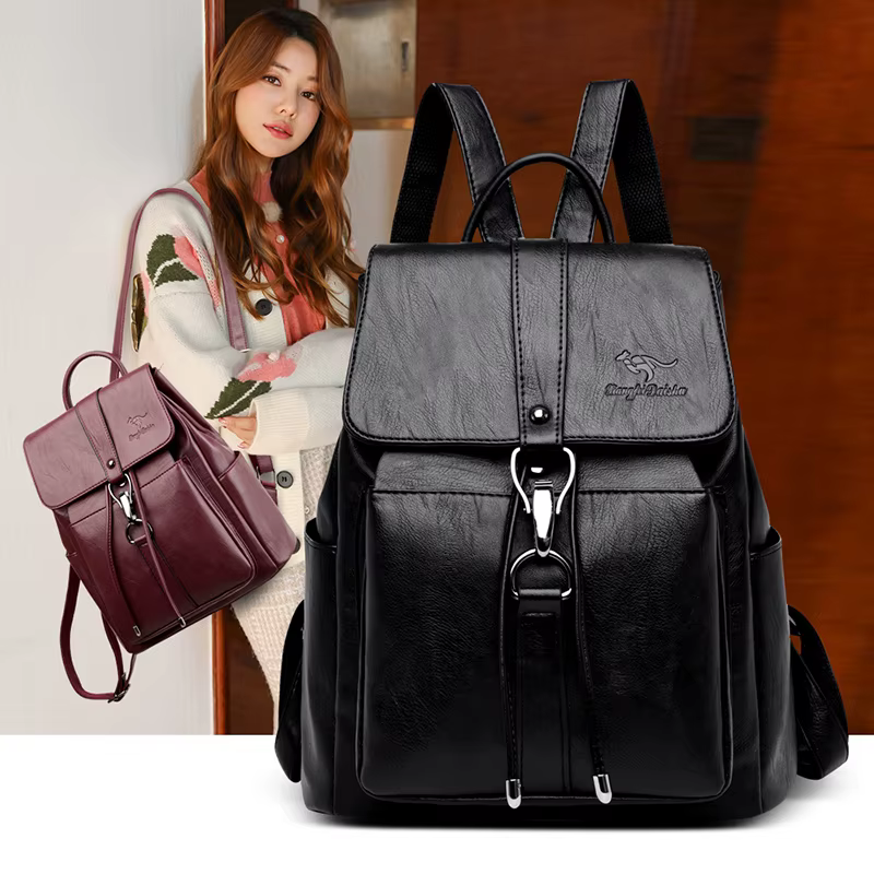 Sac à dos antivol en cuir de grande capacité pour femme