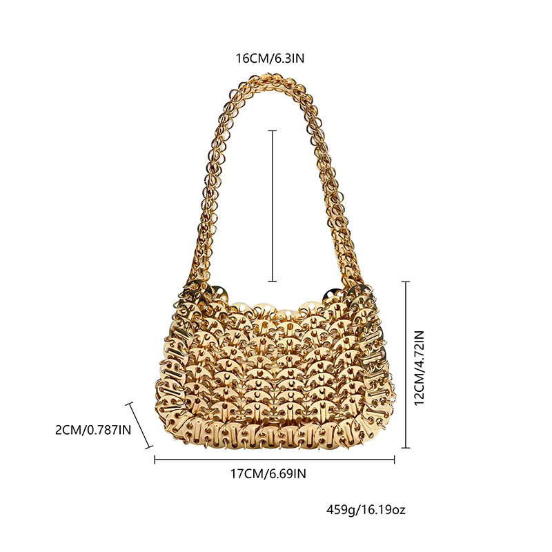 Vintage européen et américain brillant métal paillettes petit sac carré à la main perle tissage dîner sac