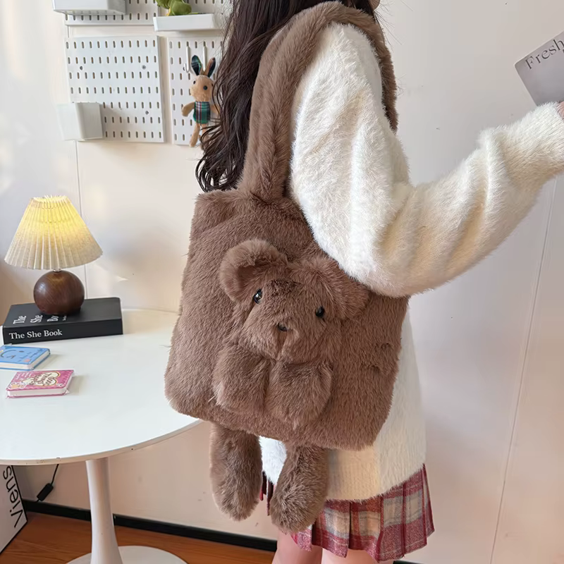 Sacs à bandoulière en peluche ours mignon pour femmes