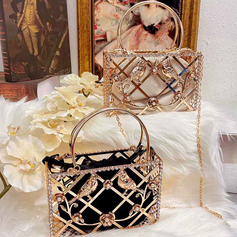 Seau Cage à oiseaux Mini sac à main femmes or gland sac à main