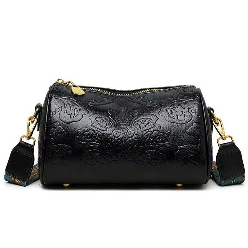 Retro Embossed Flower Leather Shoulder Bag
