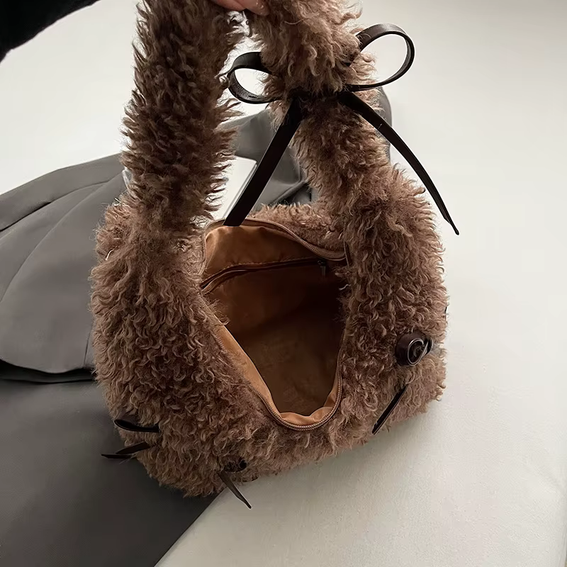  Sac à bandoulière en peluche tendance pour femmes