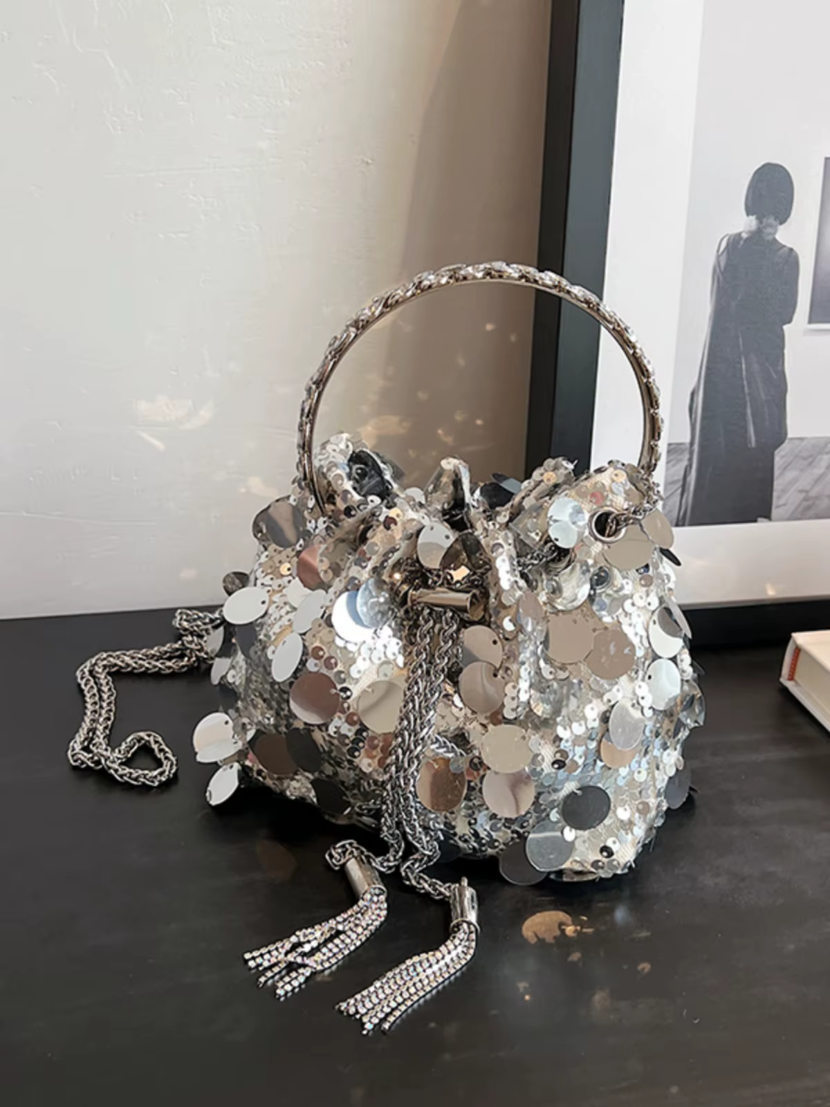 JOTassel-Sac à bandoulière à paillettes pour femme