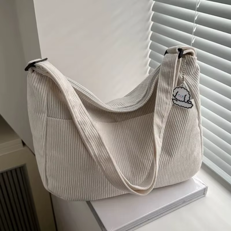 Sac à bandoulière en velours côtelé pour femmes