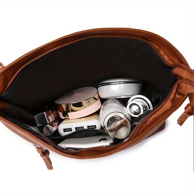 Sac bandoulière en cuir de style vintage avec compartiments multi-couches