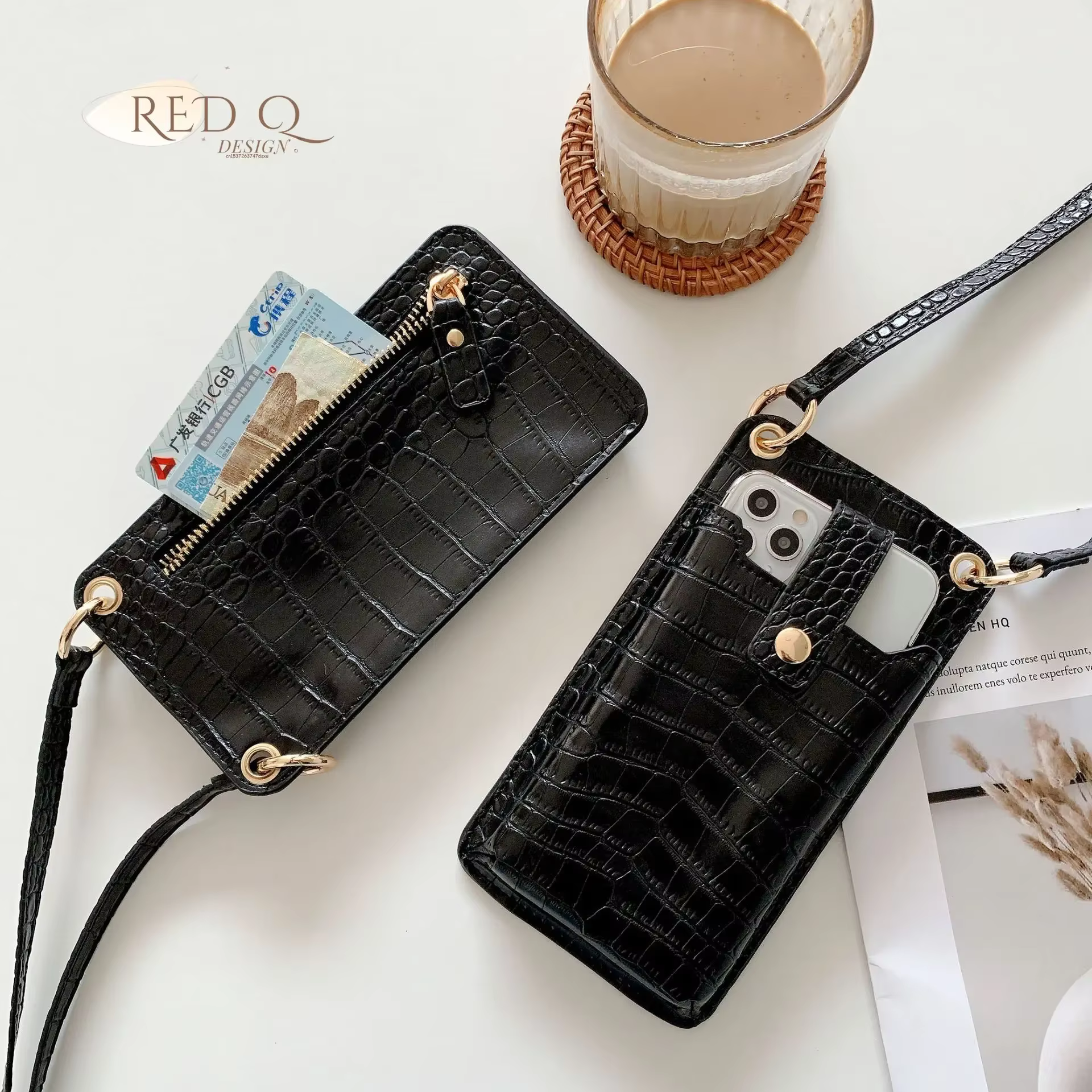 Sac de téléphone en cuir PU Stone Patter pour femme