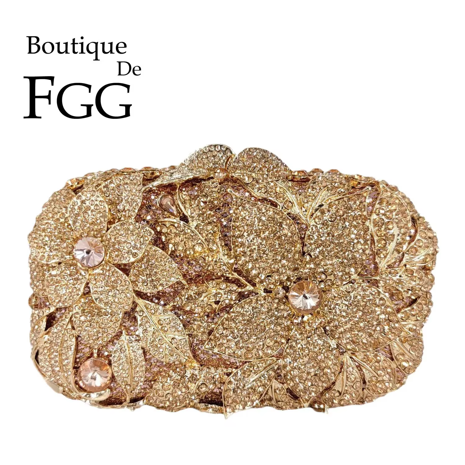Boutique De FGG élégant fleur Minaudiere pochette femmes cristal sacs De soirée fête De mariage mariée strass