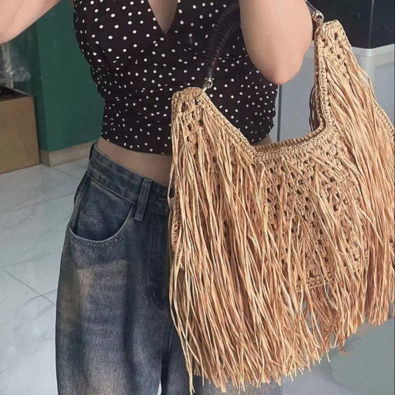 Sac fourre-tout bohème vintage à pompons
