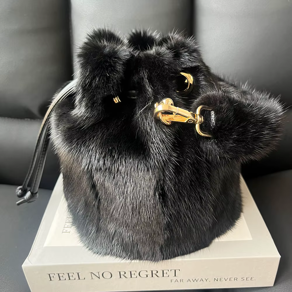 Sac seau en vraie fourrure de vison pour femmes