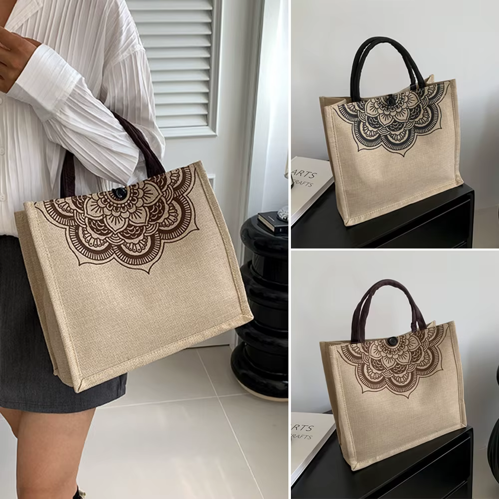 Sac à Main Vintage en Lin pour Femme