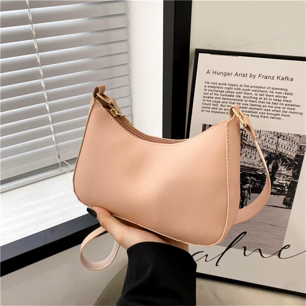 Sac pour femmes sac sous les bras sacs à main rétro couleur unie en cuir PU épaule