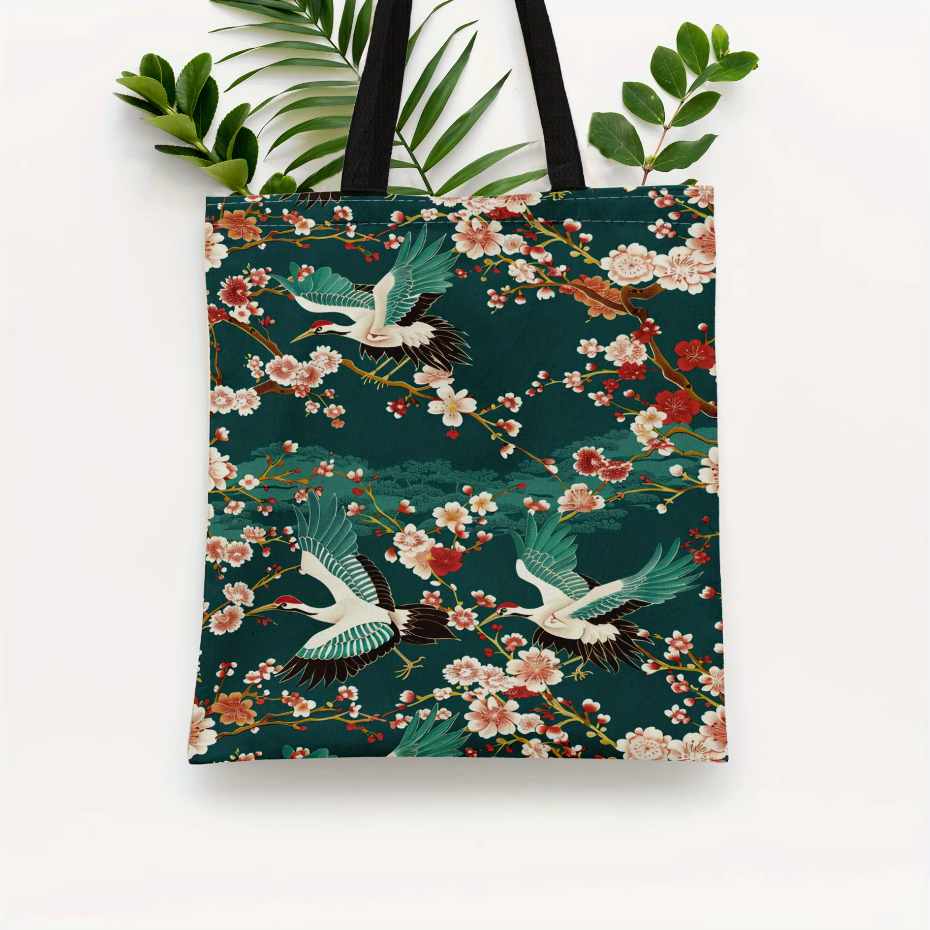 Sac fourre-tout d'inspiration japonaise avec grue et imprimé floral