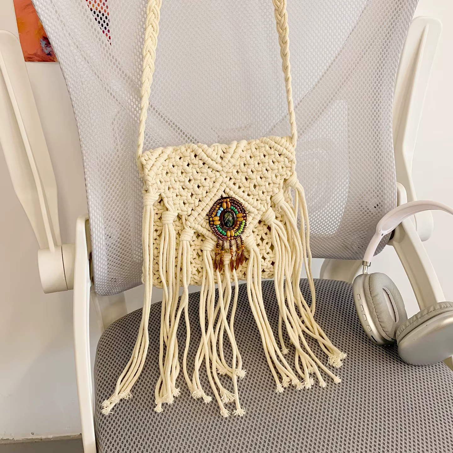 Nouveau sac bandoulière bohème en macramé pour femme