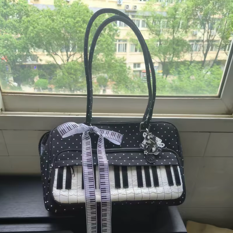 Sac fourre-tout rectangulaire grande capacité à pois et dentelle