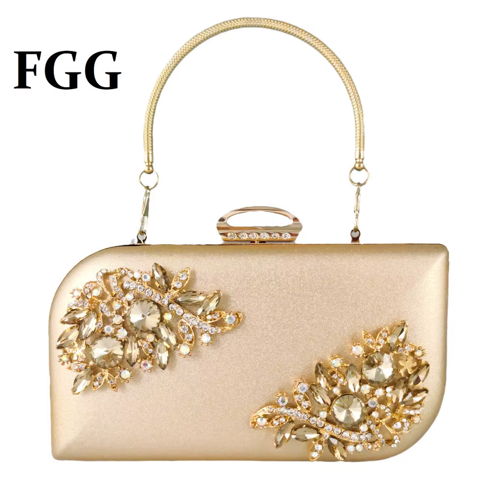 Pochette de soirée en cristal doré pour femme
