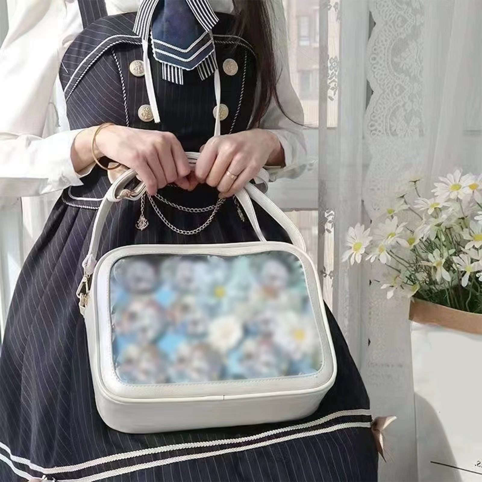 Sac bandoulière transparent carré pour femme avec affichage de badges