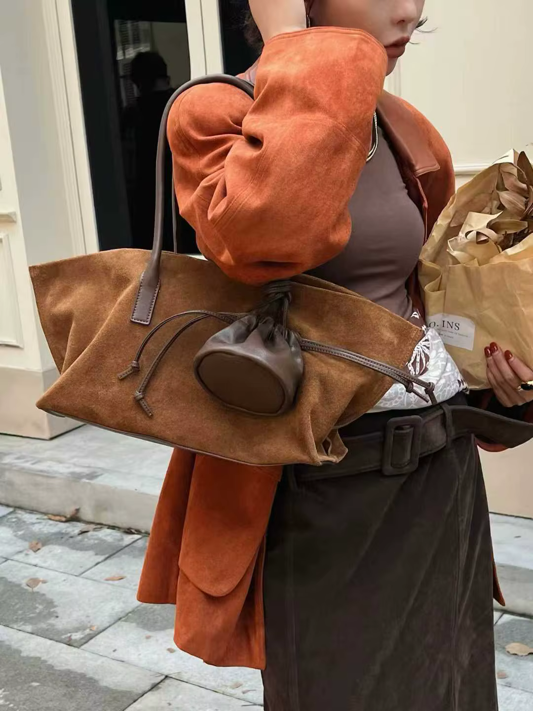 Sac fourre-tout vintage en suède grande capacité