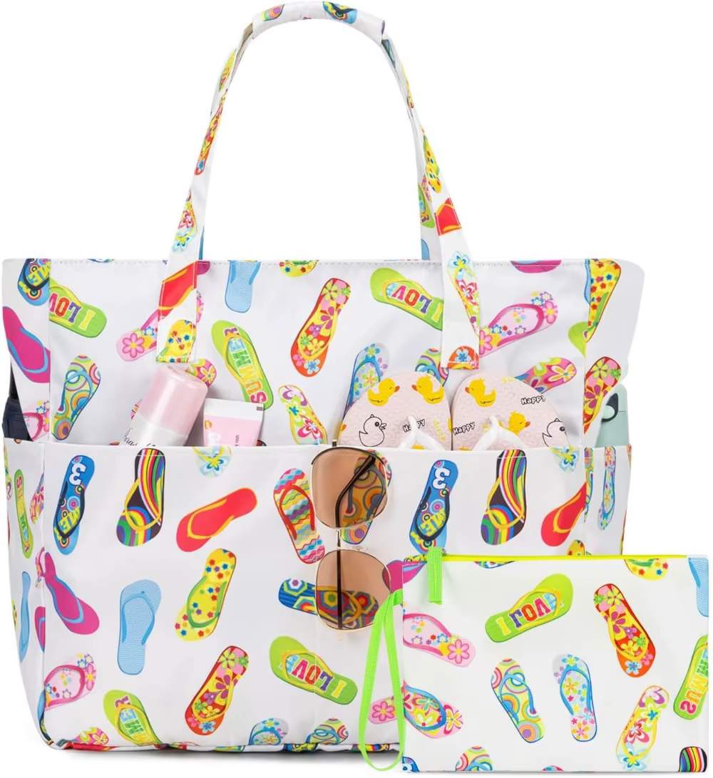 KABAQOO Sac de plage extra large imperméable et résistant au sable pour femme avec fermeture éclair et compartiment