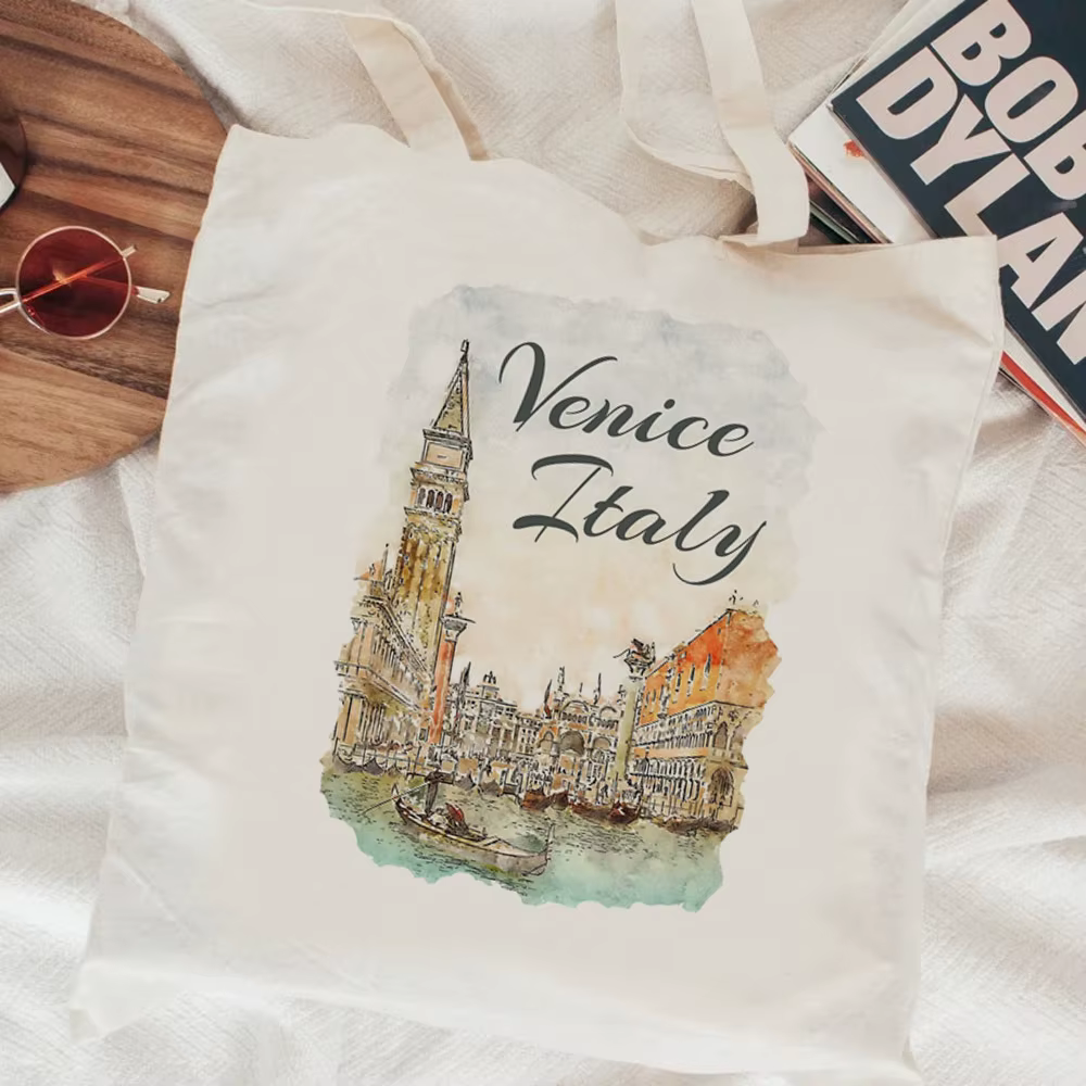 Sac fourre-tout en toile personnalisable pour courses, Italie, pour femme