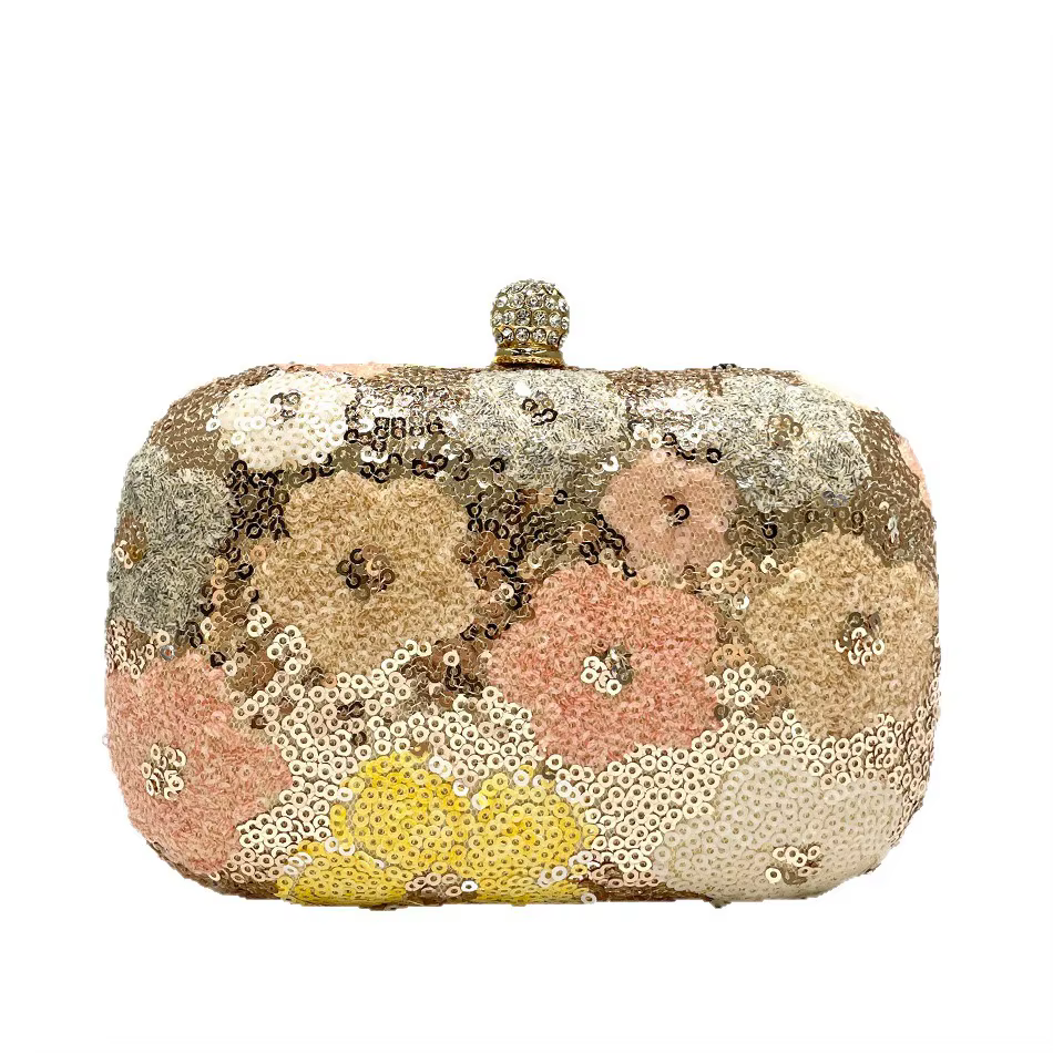 Petit sac à main en sequins à fleurs fraîches couleur champagne