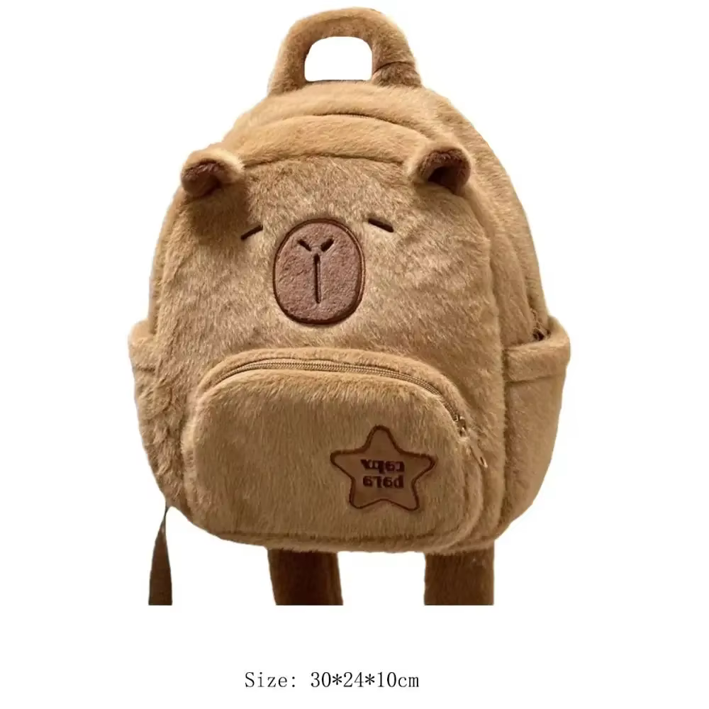 Kawaii Capybara sac à dos en peluche pour femmes polyvalent dessin animé drôle Capibala sac à bandoulière aLrge capacité sac fourre-tout