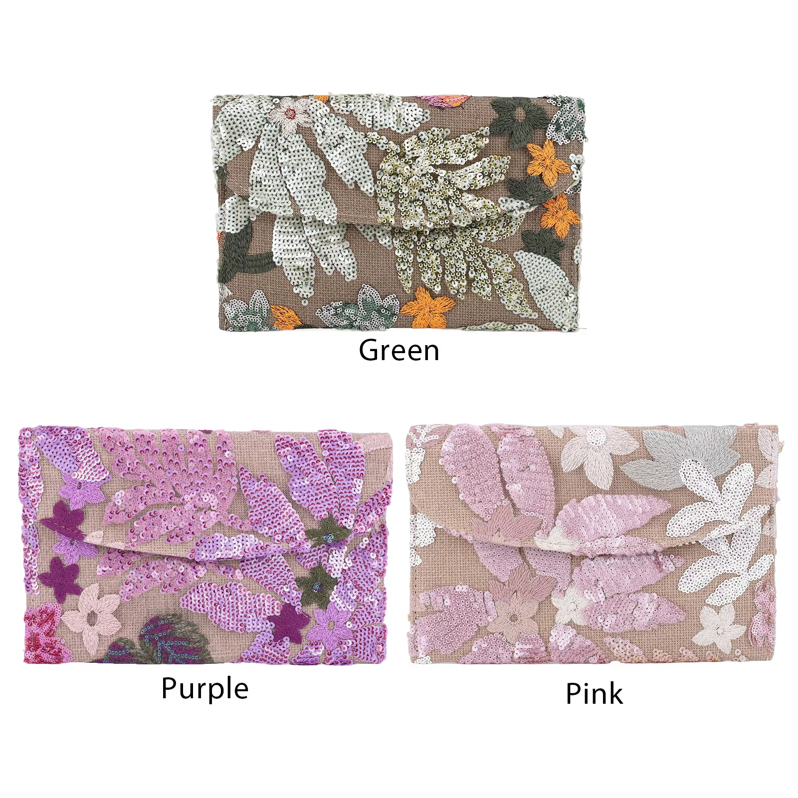 Pochette de soirée à paillettes brodées florales
