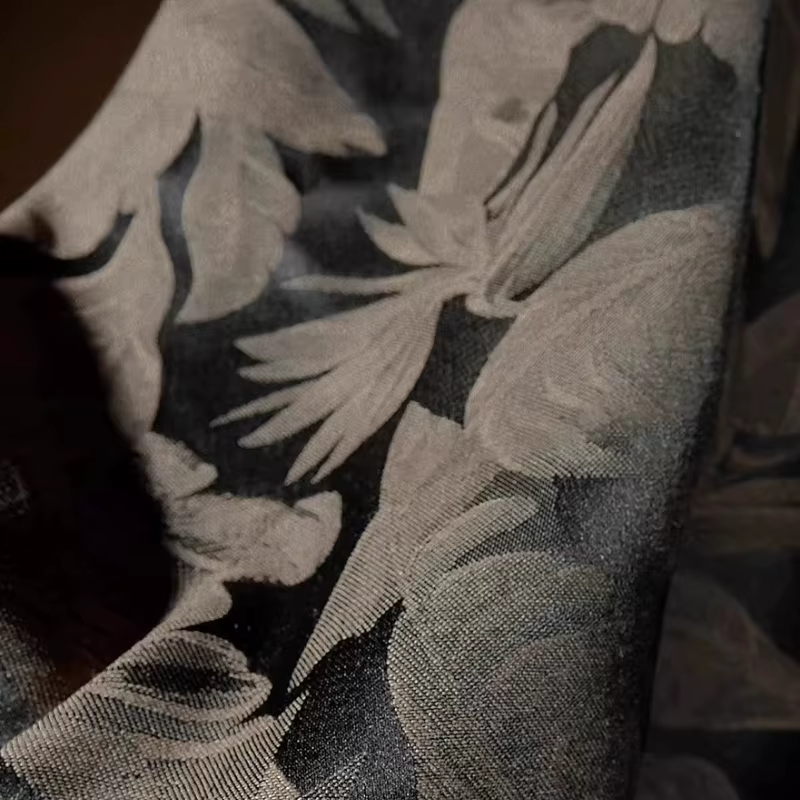 Tissu imprimé feuille de bananier noir