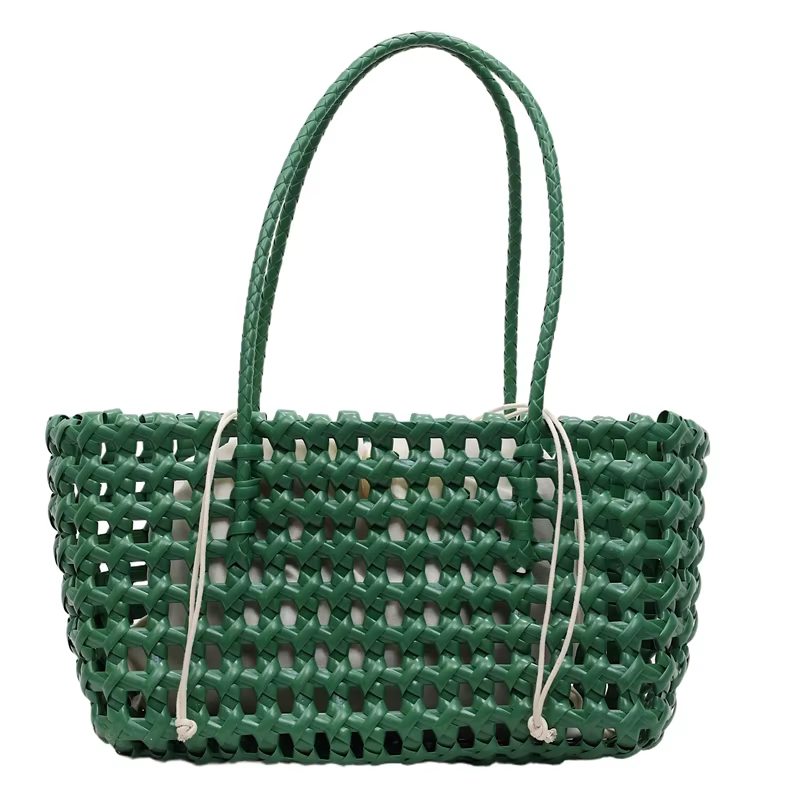 Sac Panier Bohème Coloré en PVC Tressé Grande Capacité 2-en-1 Sac à Main et Sac à Bandoulière pour Vacances et Trajets Quotidiens – 5 Couleurs au Choix
