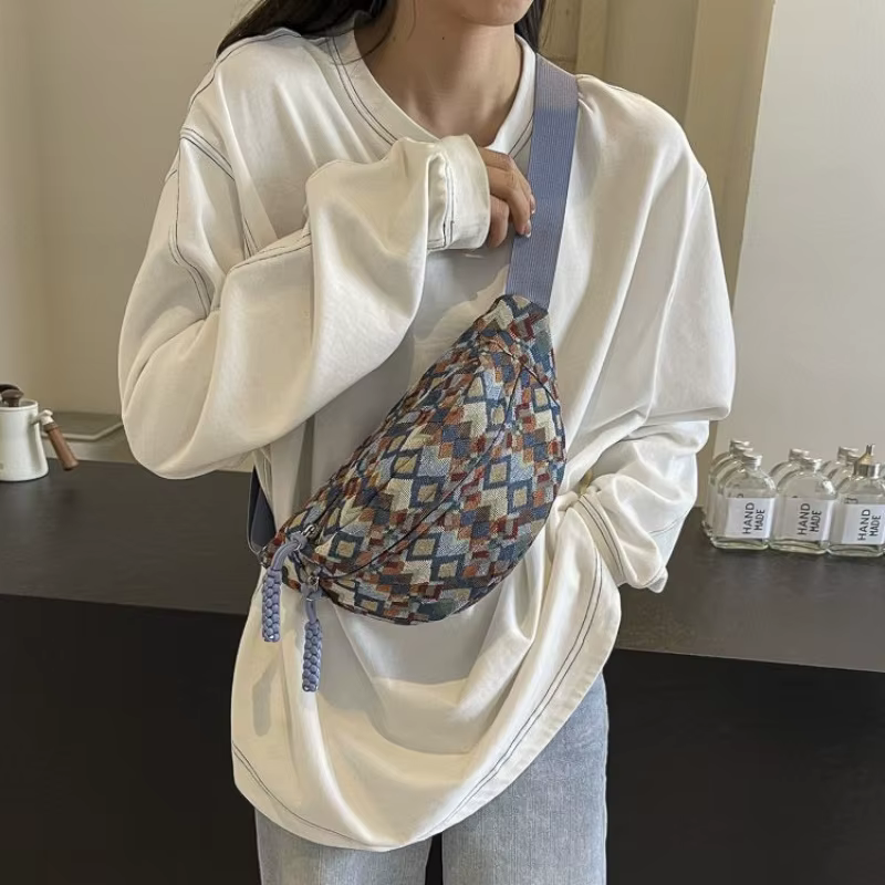 Sac banane femme en velours côtelé style bohème rétro