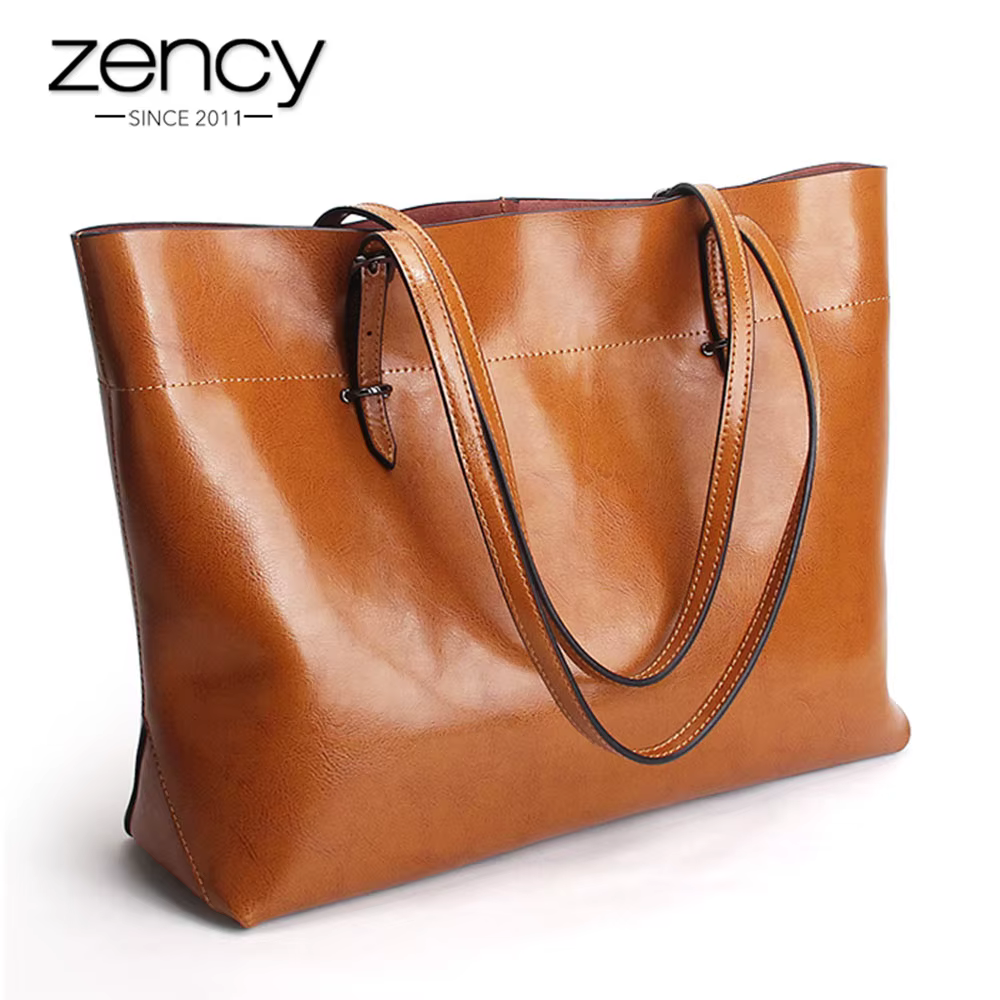 Zency nouveau marron femmes sac à main 100% en cuir véritable femme sac à bandoulière dames noir sac fourre-tout grande capacité sacs à provisions