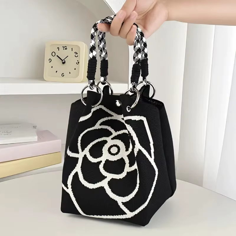 Sac à main tricoté à fleurs pour femmes