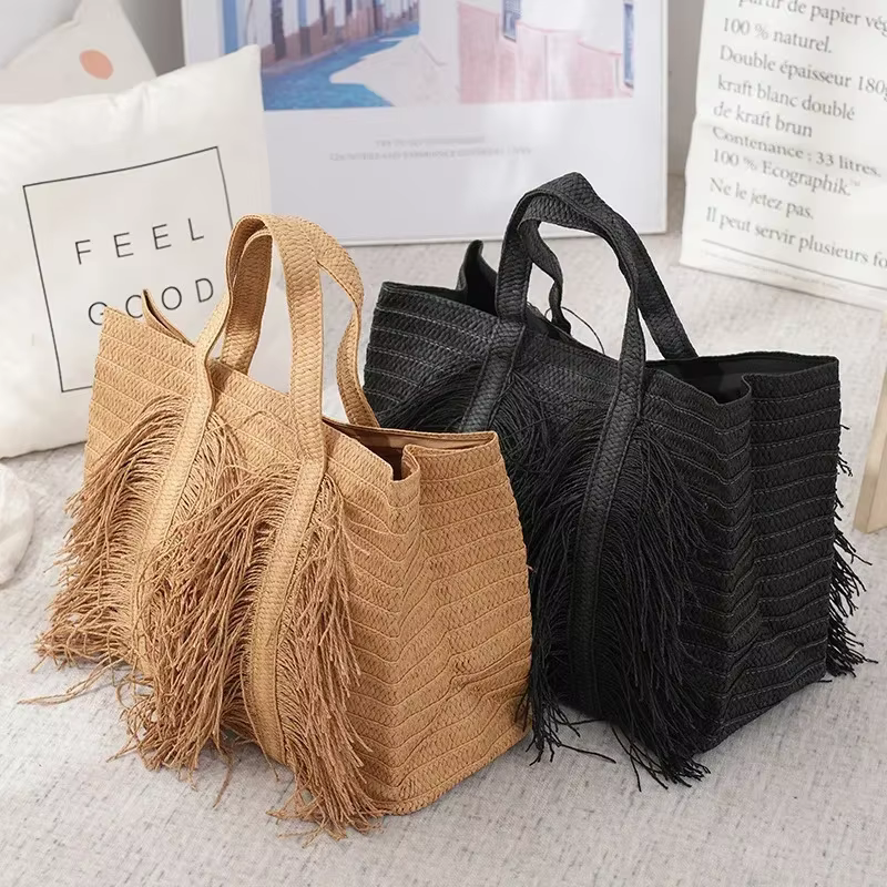 Sac fourre-tout en paille tissé pour femmes
