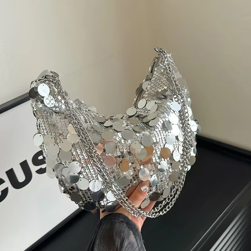 Sac à Main Demi-Lune Hobos à Paillettes pour Femme
