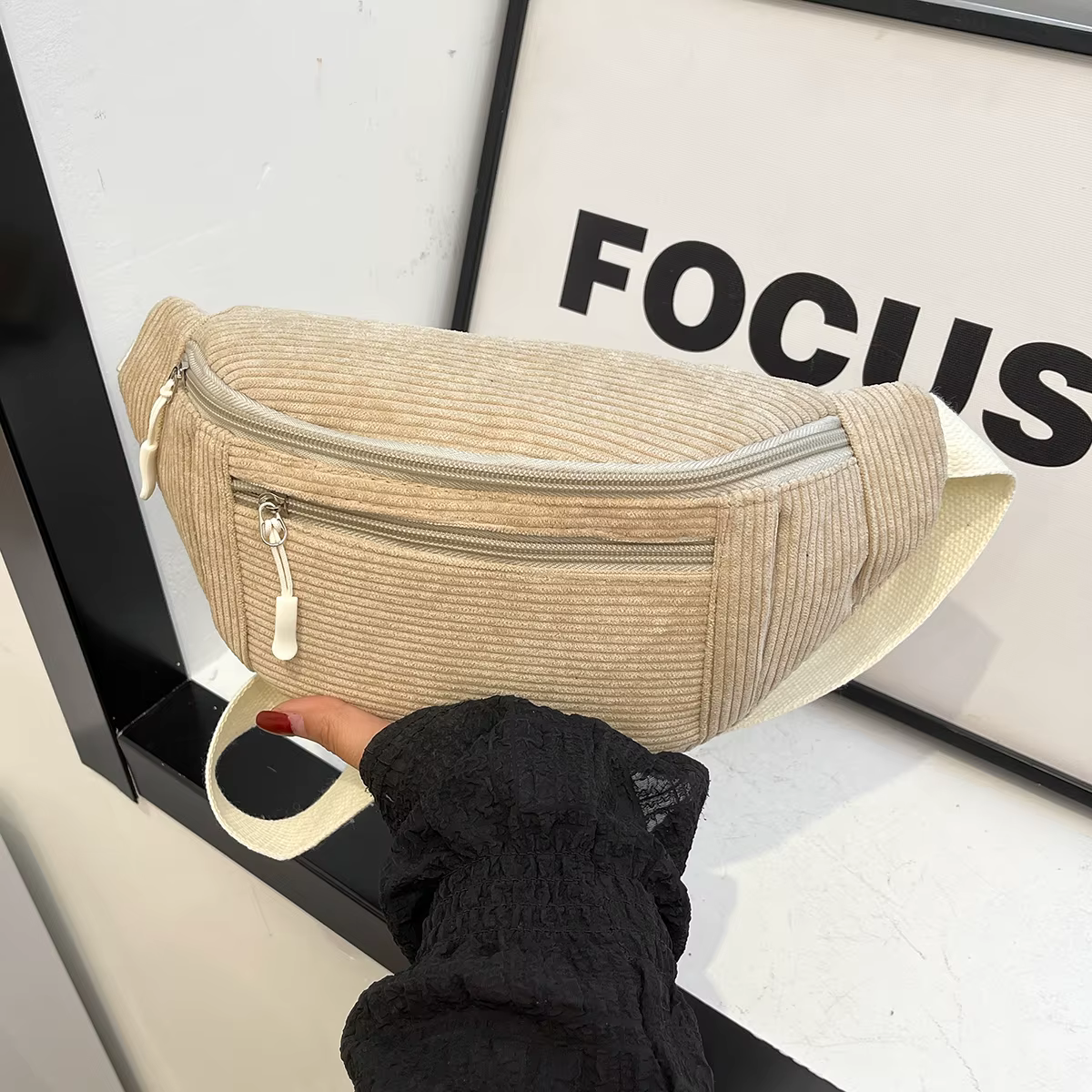 Femmes taille sac velours côtelé étudiant épaule sac à main bandoulière poitrine