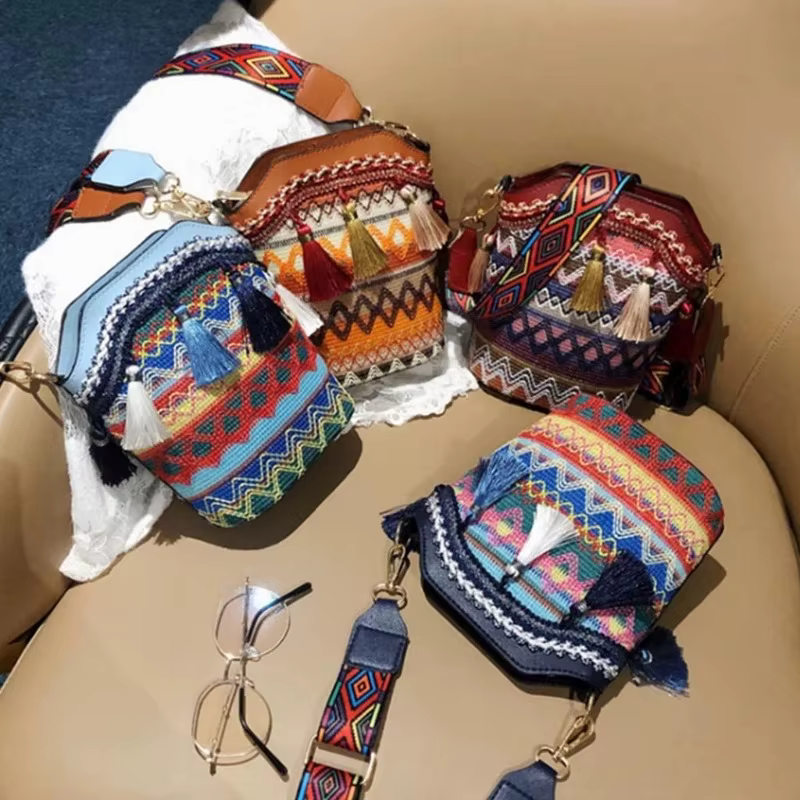 Sac à bandoulière ethnique tissé à la main pour femmes