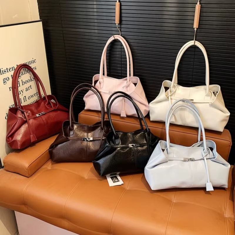 Nouveau Sac à Main Femme 2026 Grande Capacité en Cuir Souple Plissé, Sac Fourre-tout Rétro pour Trajet Quotidien, Sac Bandoulière de Qualité