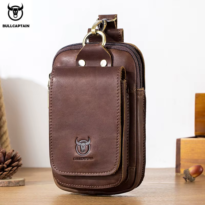 BULLCAPTAIN mode qualité en cuir petite pochette d'été crochet conception taille Pack sac étui à cigarettes 6