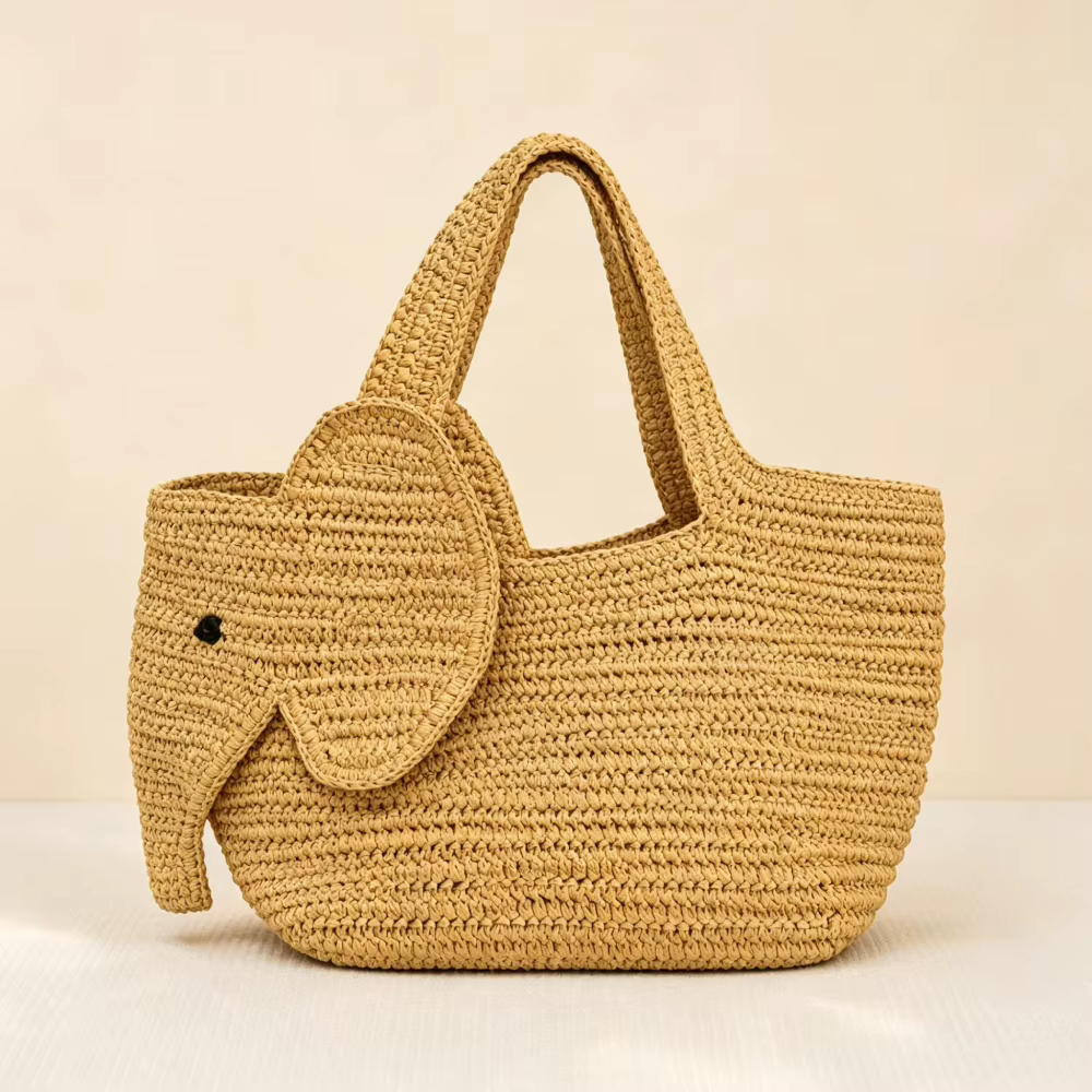 Sac à main en raphia tressé à la main en forme d'éléphant