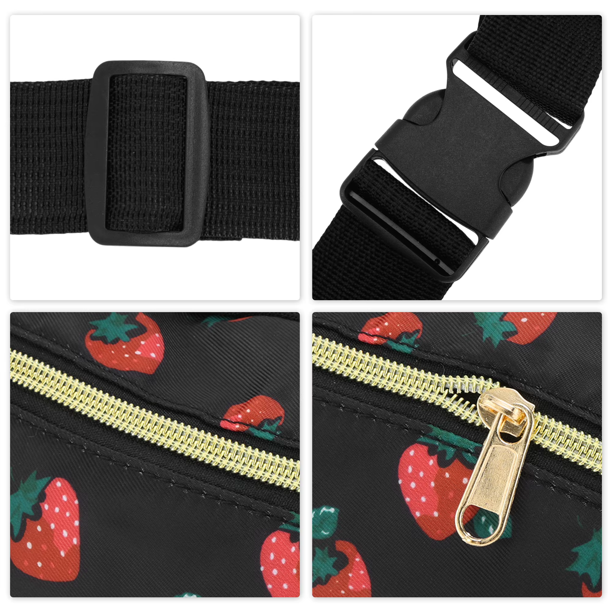 X Autohaux Sac banane motif fraise noir rouge 1 pièce