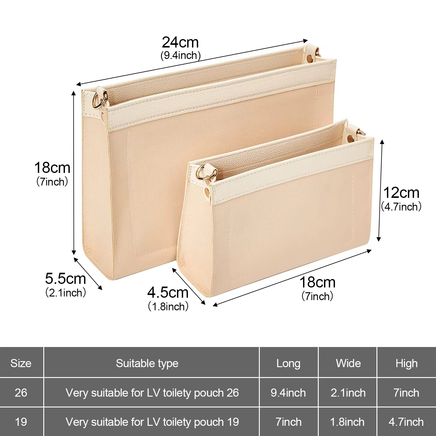 Organisateur de sac à main compatible avec la trousse de toilette LV 26/19