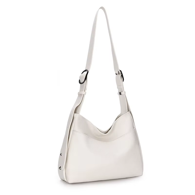 Sac à bandoulière en cuir véritable pour femme avec motif grain de litchi