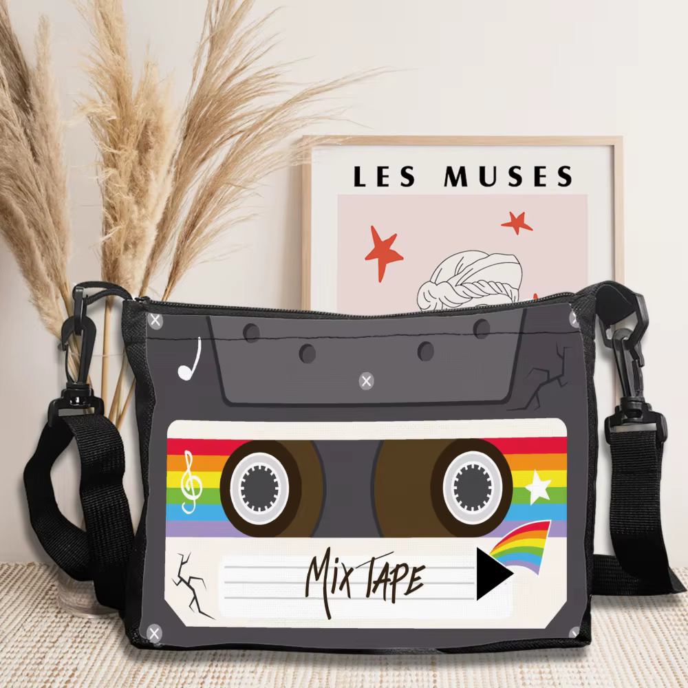 Sac à bandoulière en polyester avec ruban à cassette